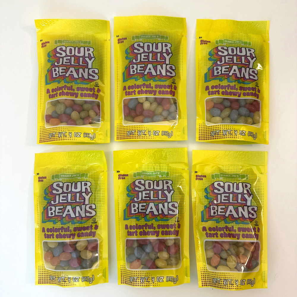 6 Pack Trader Joe’s Sour Jelly Beans Colorful Sweet Tart Chewy Candy 4 oz Bag