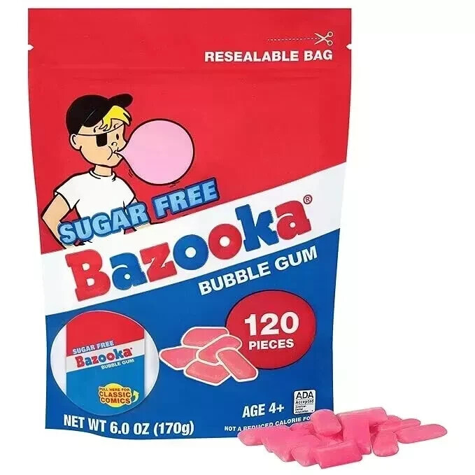 Bazooka Sugar-Free Bubble Gum Pellets Bag – 120 Count Bulk Gum, Original Flavor