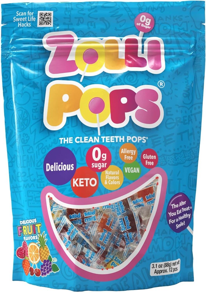Zolli Pops Sugar Free Dental Friendly Lollipops Assorted Flavors 3.1 Ounce Pack
