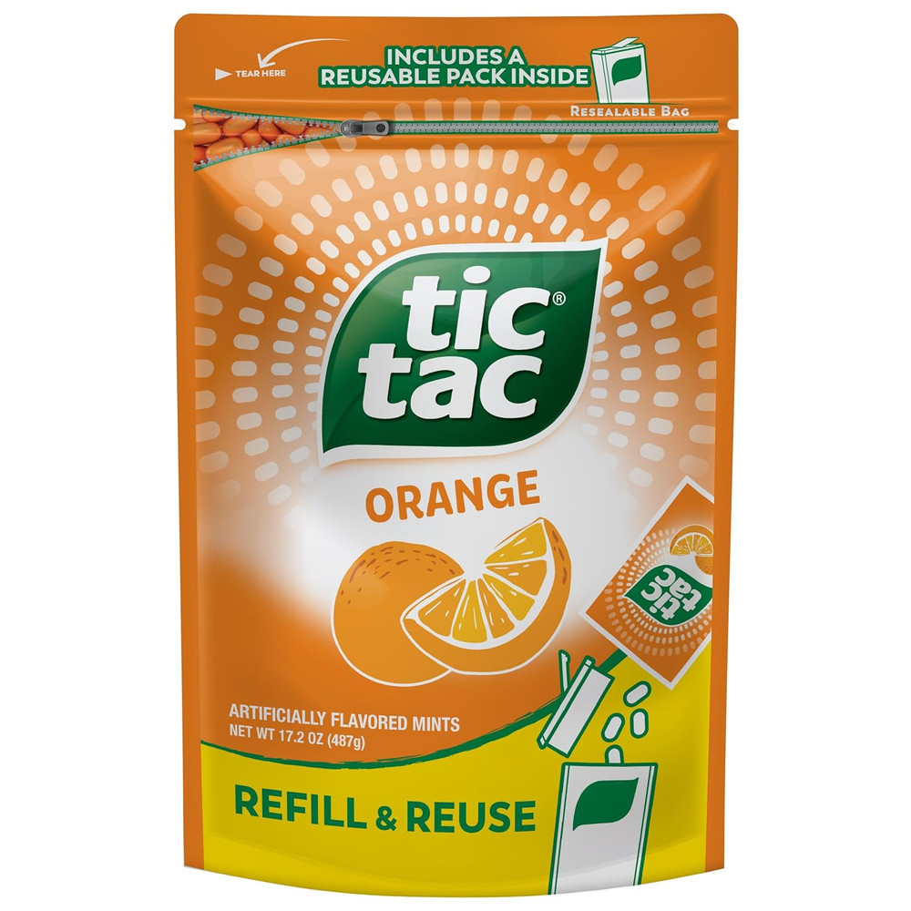 Bulk Resealable Refill Bag, Orange Flavored Mints, On-The-Go Refreshment, Includ