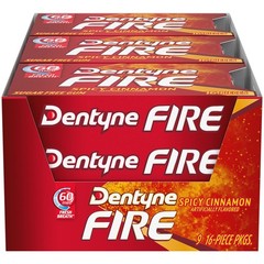 Dentyne Fire Spicy Cinnamon Sugar-Free Chewing 16 Count (Pack of 9), White
