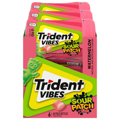 Trident Vibes SOUR PATCH KIDS Watermelon Sugar-Free Chewing Gum, 6 Bottles of 40