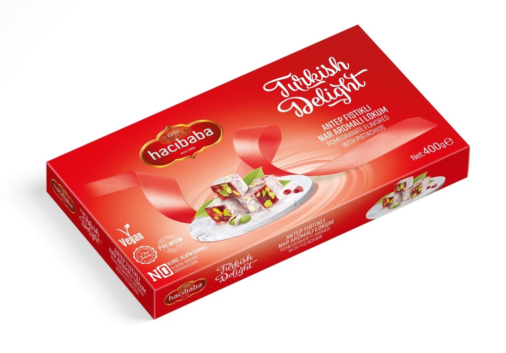 Hacibaba Turkish Delight with Premium Pistachio and Pomegranate 14.1 oz (400 gr)
