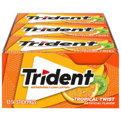 Trident Tropical Twist Sugar Free Gum 12 Packs 168 Pieces Long Lasting Flavor