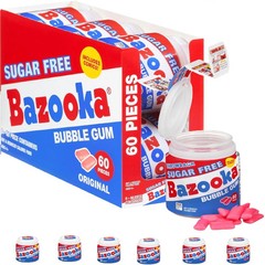 Bazooka Sugar Free Bubble Gum 60 Count to Go Cup Pack of 6 Pink Chewing Gum