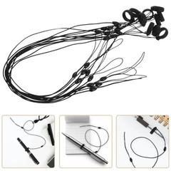 10Pcs Reusable Elastic Pen Holder Lanyard with Silicone Ring Black Office Use