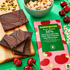 bettergoods Plant-based 55% Oat Chocolate Bar with Tart Cherries and Pistachios