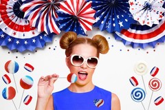 Assorted USA Patriotic Lollipops & Barrels Mix, Red, White, and Blue Mixed Fr…