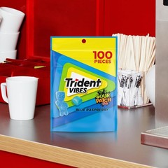 Trident Vibes SOUR PATCH KIDS Blue Raspberry 100 Count (Pack of 1),