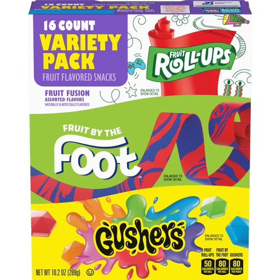 Fruit Roll-Ups, Fruit by the Foot, Gushers Gluten Free Fruit Flavored Snacks (16