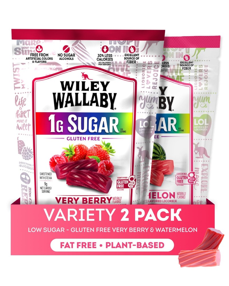 Low Sugar Gluten Free Licorice Soft Chewy Watermelon Very Berry Flavors 5.5