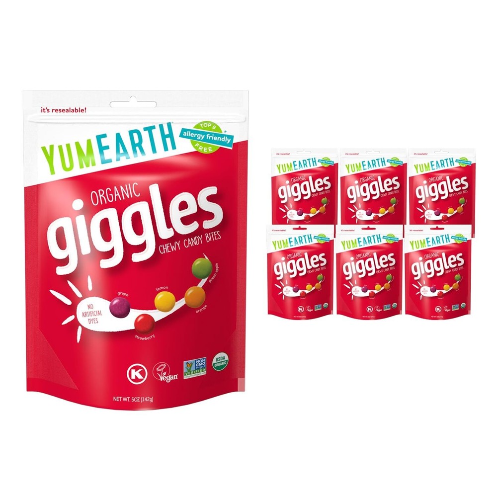 YumEarth Giggles Organic Vegan Fruity Candy Assorted Flavors 6 Pack 5oz Bags