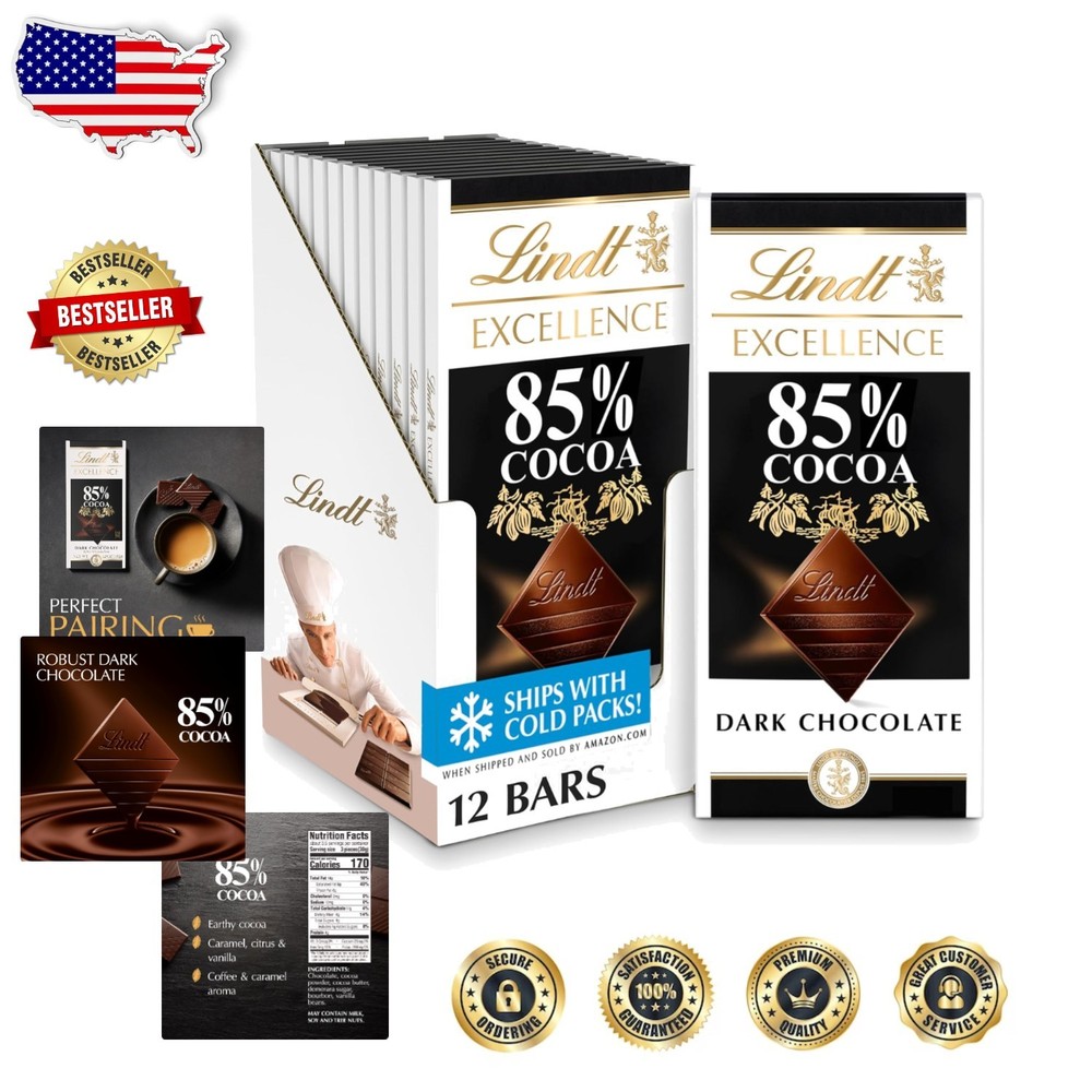 EXCELLENCE 85% Cocoa Dark Chocolate Bars – 12 Pack, Gourmet Swiss Cuisine