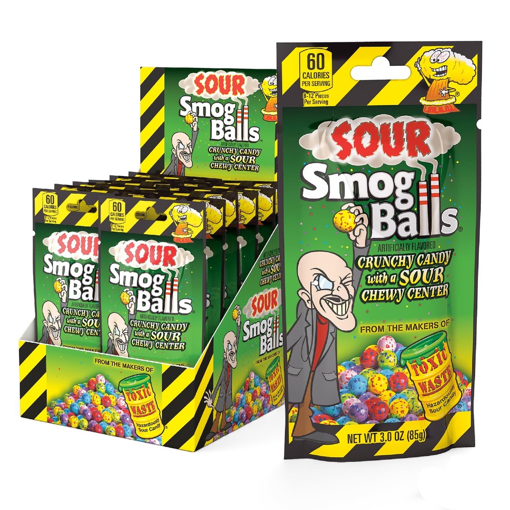 TOXIC WASTE – Sour Smog Balls – 3 Ounce (Pack of 12), Assorted,Blue,Lime