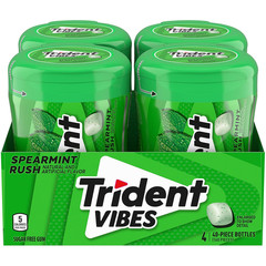 Vibes Spearmint Rush Sugar-Free Chewing Gum, 4 Bottles of 40 Pieces (160 Total P