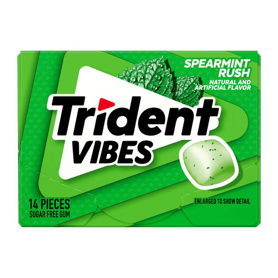 9x Packs Trident Vibes Spearmint Rush Flavor Chewing Gum | 14 Sticks Per Pack