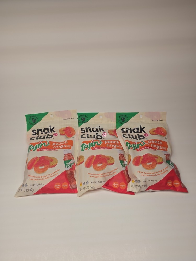 Lot of 3 (5oz) Bags Of Snak Club Tajin Chili Lime Peach Rings Brand New Unopened