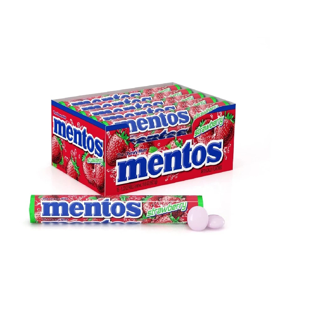 Mentos Chewy Mint Candy Roll Strawberry Non Melting Party 15 Count Pack of 1