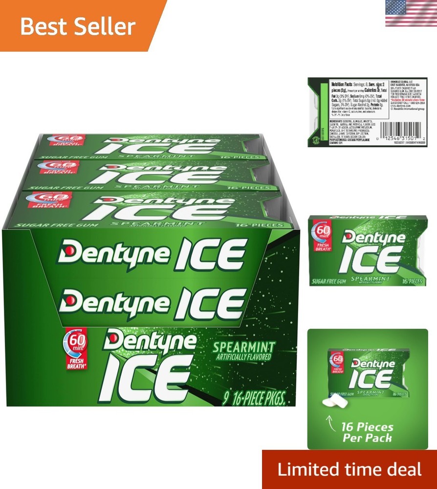Ice Spearmint Sugar-Free Chewing Gum, 144 Count – Low Calorie Breath Booster