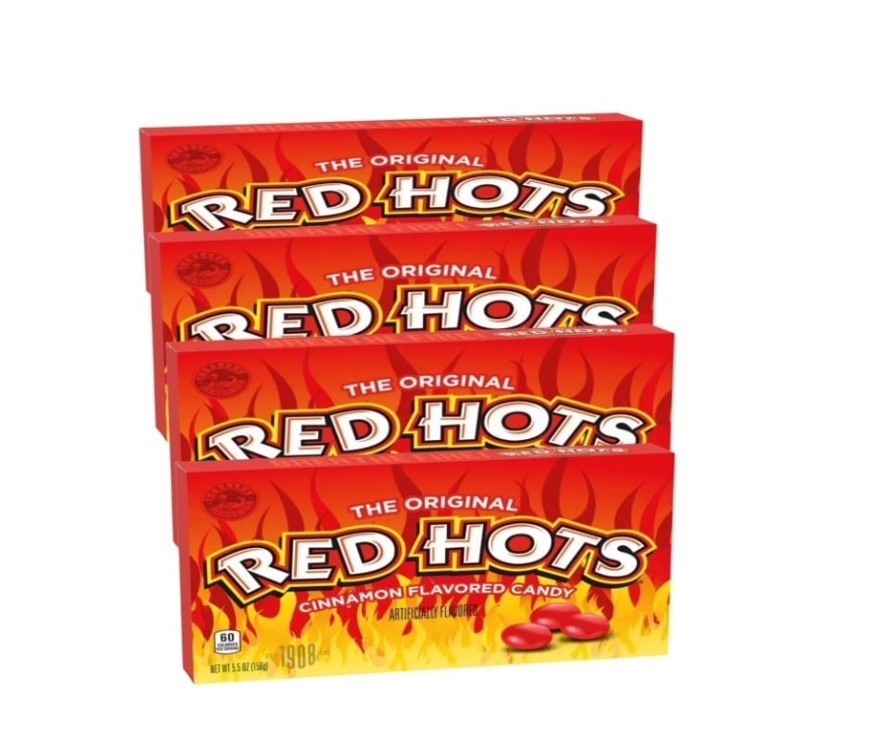 Pack of 4 The Original Red Hots Cinnamon Flavored Candy Theater Box 5.5oz