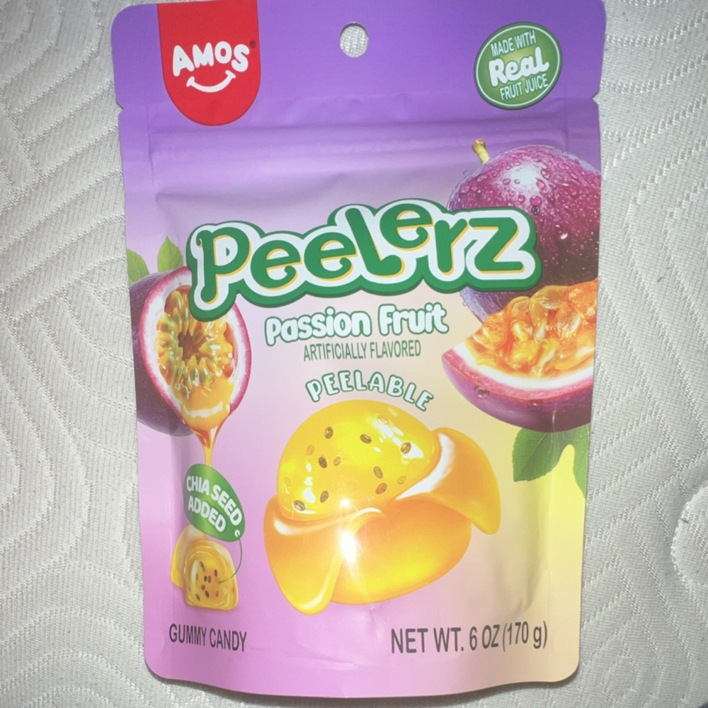 AMOS Peelerz Passion Fruit Peelable Gummy Candy 6oz (170g) Chia Seed