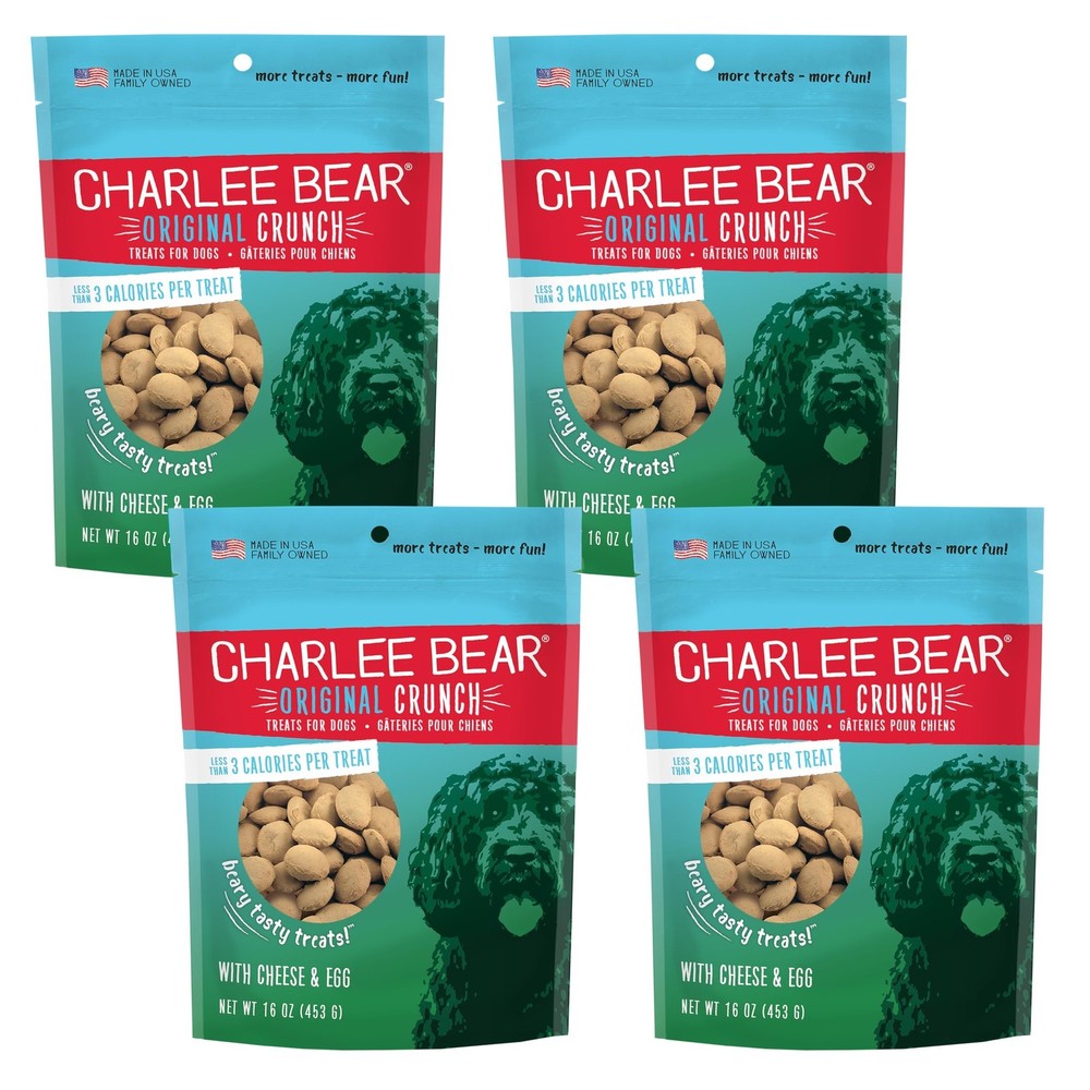 Charlee Bear Original Crunch Cheese & Egg Dog Treats 16oz 4-Pack USA Natural