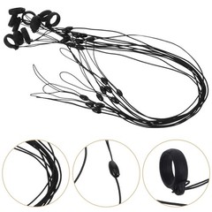 10Pcs Reusable Elastic Pen Holder Lanyard with Silicone Ring Black Office Use