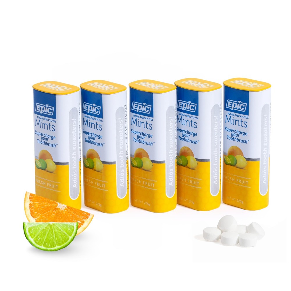 Epic 100% Xylitol Mints – Aspartame Free, 55 Count (Pack of 5), Fresh Fruit