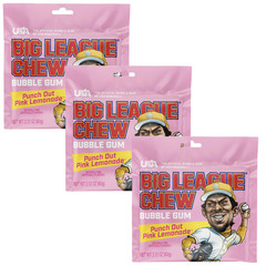 3 Pack Big League Chew Pink Lemonade Flavor Bubble Gum Candy Retro