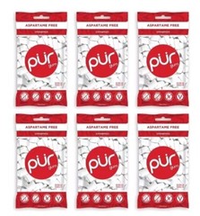 PUR Xylitol Chewing Gum CINNAMON (55 Pieces, 6 Pack) Sugarless Vegan Pure