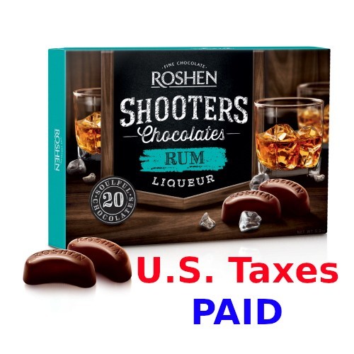 Roshen “Shooters” Chocolate Candy with Rum Liqueur 150g / 5.3oz – Box of Sweets