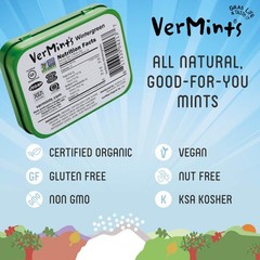 VerMints Organic Breath Mints Wintergreen Travel Tin 1.41oz Pack of 6