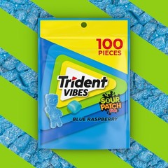 Trident Vibes SOUR PATCH KIDS Blue Raspberry 100 Count (Pack of 1),