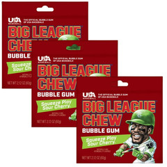 3 Pack Big League Chew Sour Cherry Flavor Bubble Gum Candy Retro