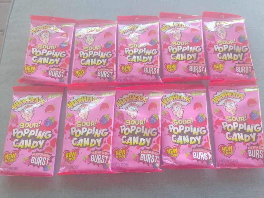 WARHEADS SOUR POPPING HARD CANDY New Flavor “Passion Berry Burst” 9- 3 Packs
