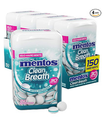 Mentos Clean Breath Sugarfree Hard Mint 150pc Intense Wintergreen Pack of 4