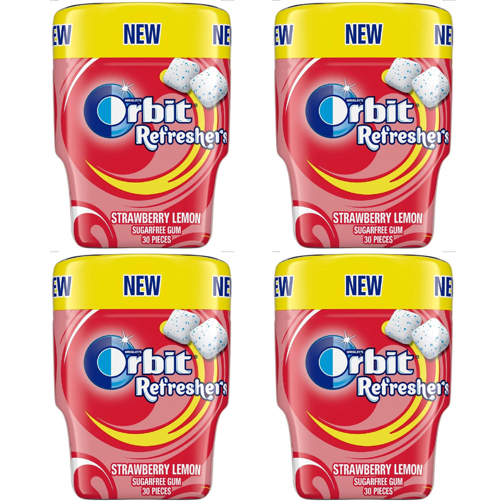 Orbit Refreshers Strawberry Lemon Sugarfree Gum 30 Pellets Bottle (4 x Bottles)