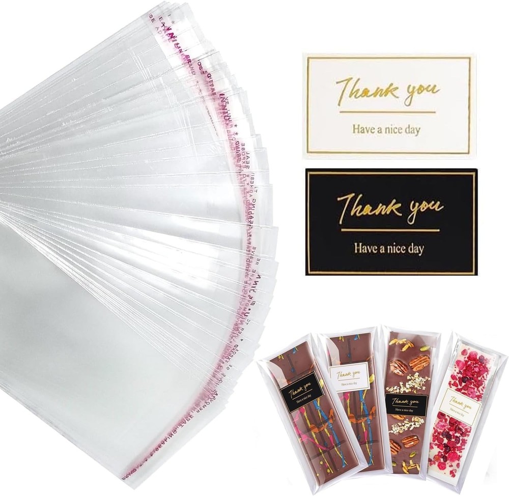Chocolate Bar Wrappers with Stickers, 200 Pcs Self Sealing Bar Packaging with…