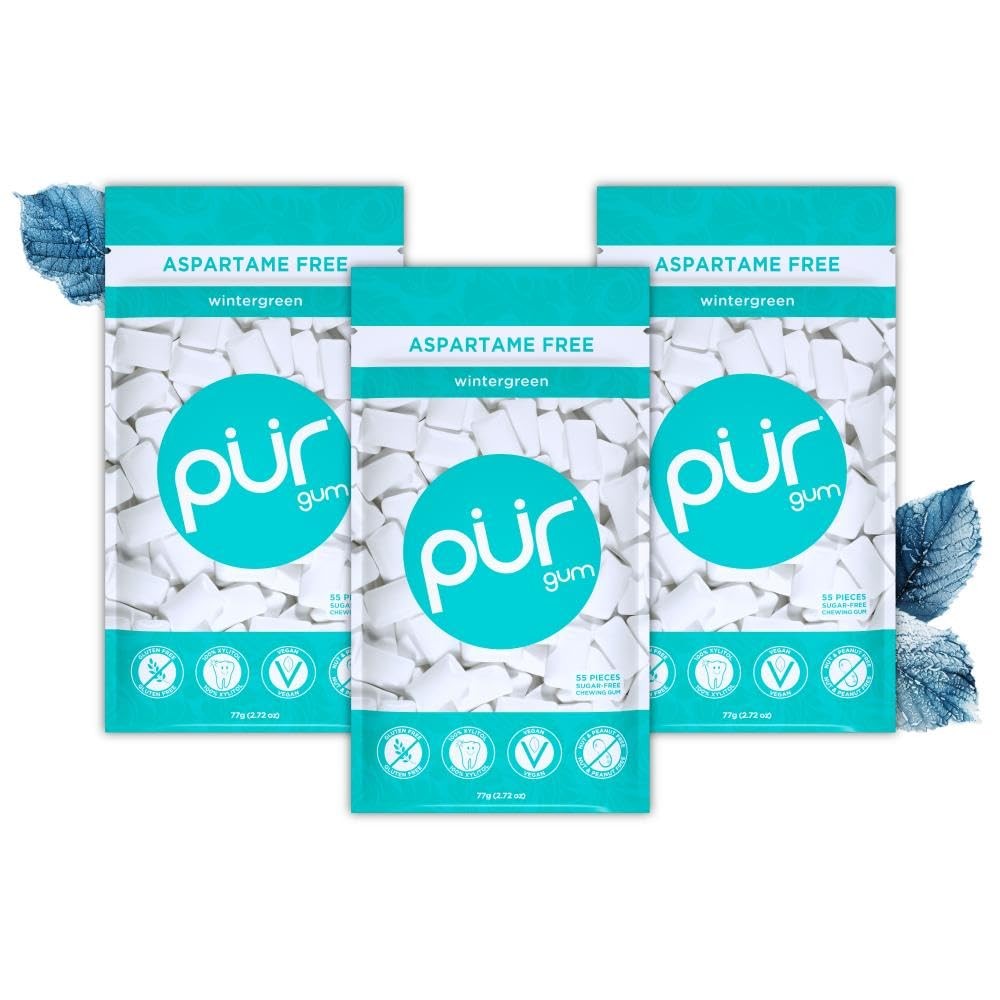 PUR Gum Wintergreen Xylitol Chewing Gum 55 Pieces Pack of 3