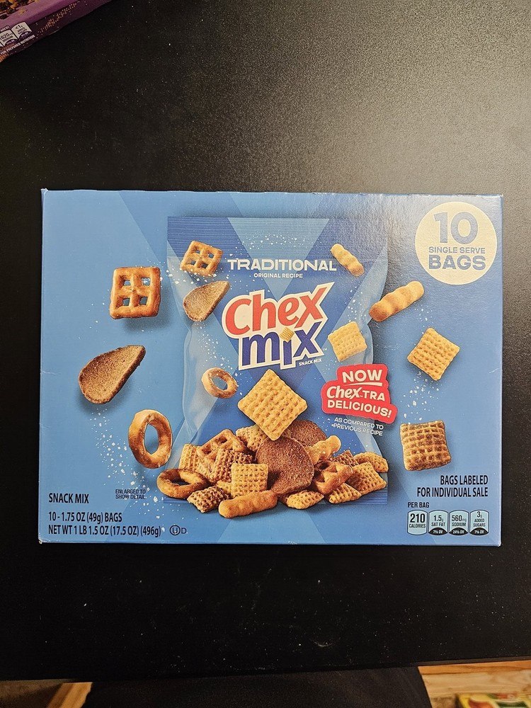 Chex Mix Traditional Snack Mix Single Serve Bags 10 Pack 1.75 oz Each NEW