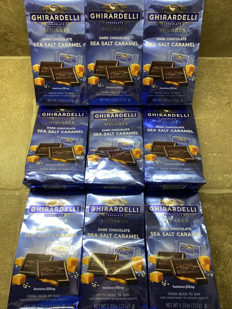 9 BAGS GHIRARDELLI Dark Chocolate Sea Salt Caramel SQUARES, 5.32 oz Bag