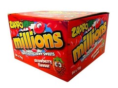Zappo Millions Tiny Tasty Chewy Sweets Candy Strawberry Flavour 75g X 24 Pack
