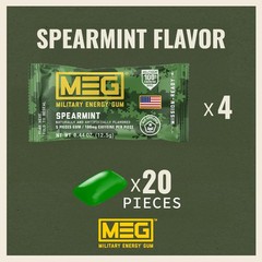 MEG – Military Energy Gum | 100mg of Caffeine 1 Count (Pack 4), Spearmint