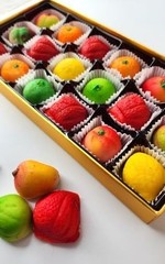 Bergen Marzipan Assorted Fruit Candy 8 oz Box – Gourmet Almond Paste Fruit Sh…