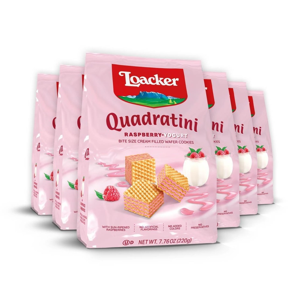 Loacker Quadratini Raspberry Yogurt Wafer Cookies Pack Of 6 Resealable Bags