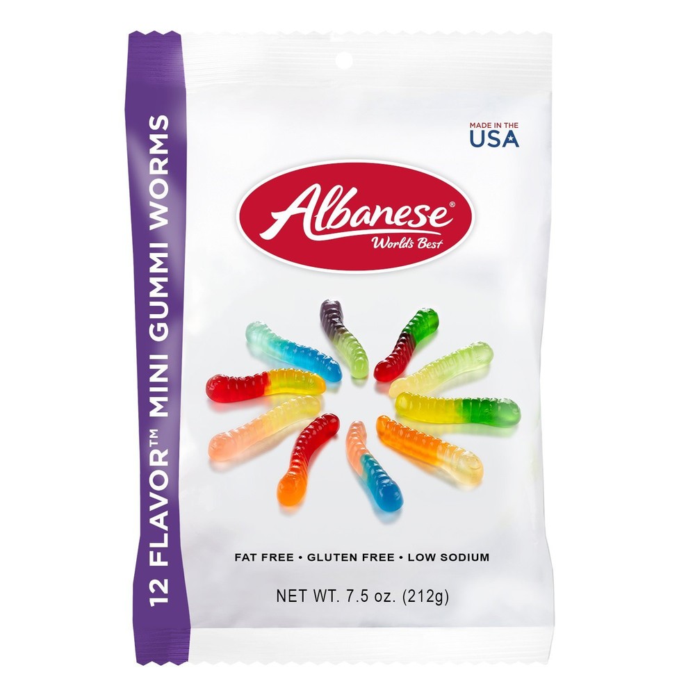 Albanese Gummy Worms Mini 12 Flavor 7.5 Oz Fat Free Gluten Free Dairy Free