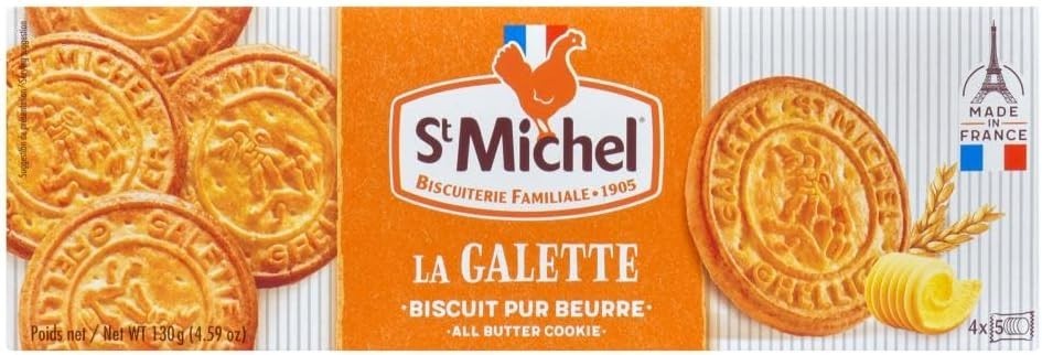 St Michel Classic Galettes, Thin Butter Cookies, French Biscuits, 130g Pack of 6