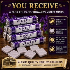 Choward’s Violet Mints Old Fashioned Candy Nostalgia 6 Pack Rolls