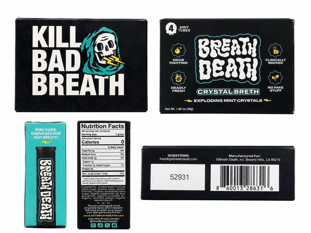Breath Death Crystal Breth Breath Freshener Mints 4 Tubes, 48 Servings