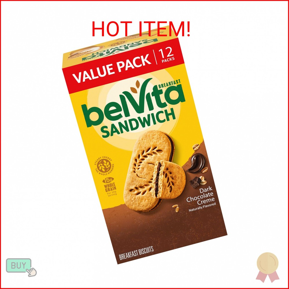 belVita Breakfast Bar Biscuit Sandwiches, Dark Chocolate Creme, Value Pack, 12 P